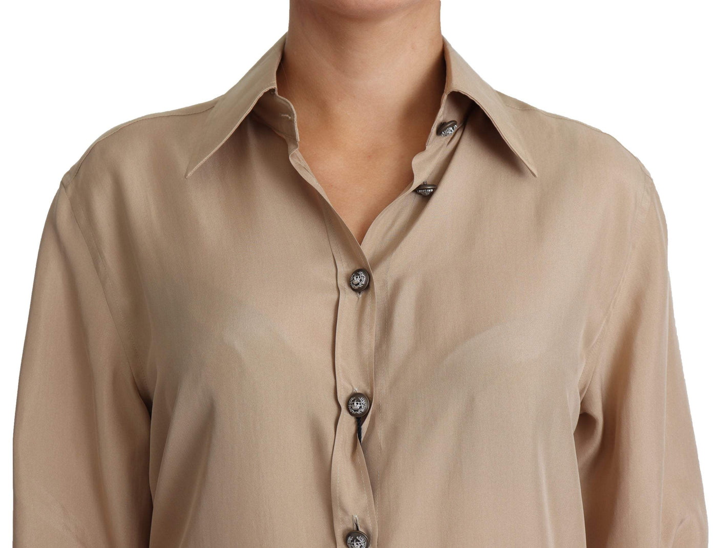 Dolce & Gabbana Beige Silk Shirt Decorative Buttons Top #women, Beige, Dolce & Gabbana, feed-agegroup-adult, feed-color-Beige, feed-gender-female, feed-size-IT38|XS, IT38|XS, Shirts - Women - Clothing, Women - New Arrivals at SEYMAYKA