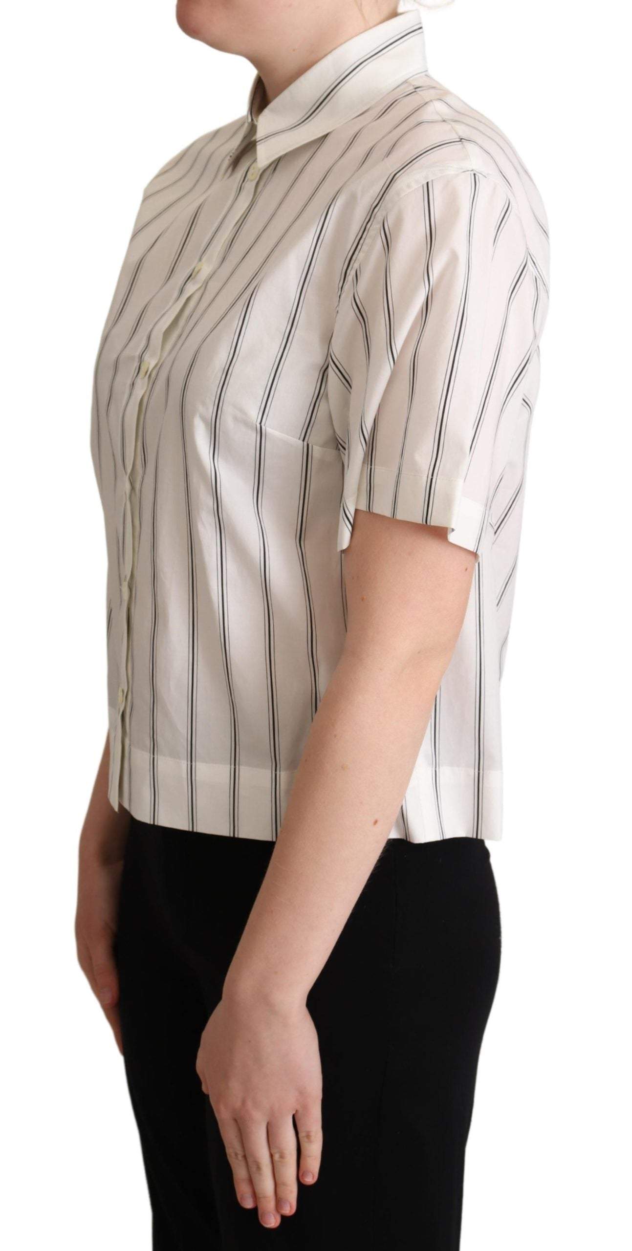 Dolce & Gabbana White Black Stripes Collared Shirt Top Black, Dolce & Gabbana, feed-agegroup-adult, feed-color-Black, feed-gender-female, IT40|S, IT42|M, IT44|L, Shirts - Women - Clothing at SEYMAYKA