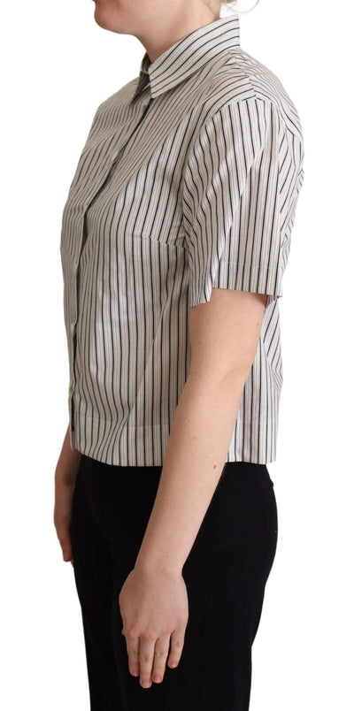Dolce & Gabbana White Black Striped Collared Shirt Black/White, Dolce & Gabbana, feed-agegroup-adult, feed-color-Black, feed-gender-female, IT38|XS, IT40|S, IT42|M, IT44|L, IT46|XL, Shirts - Women - Clothing at SEYMAYKA