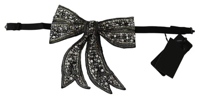 Dolce & Gabbana Silver Tone 100% Silk Crystal Embellished Women  Bowtie #women, Accessories - New Arrivals, Dolce & Gabbana, feed-agegroup-adult, feed-color-silver, feed-gender-female, Other - Women - Accessories at SEYMAYKA