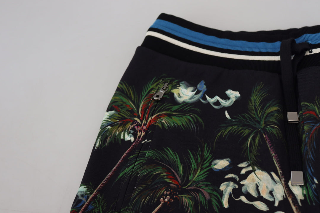 Dolce & Gabbana Black Cotton Volcano Print Casual Shorts
