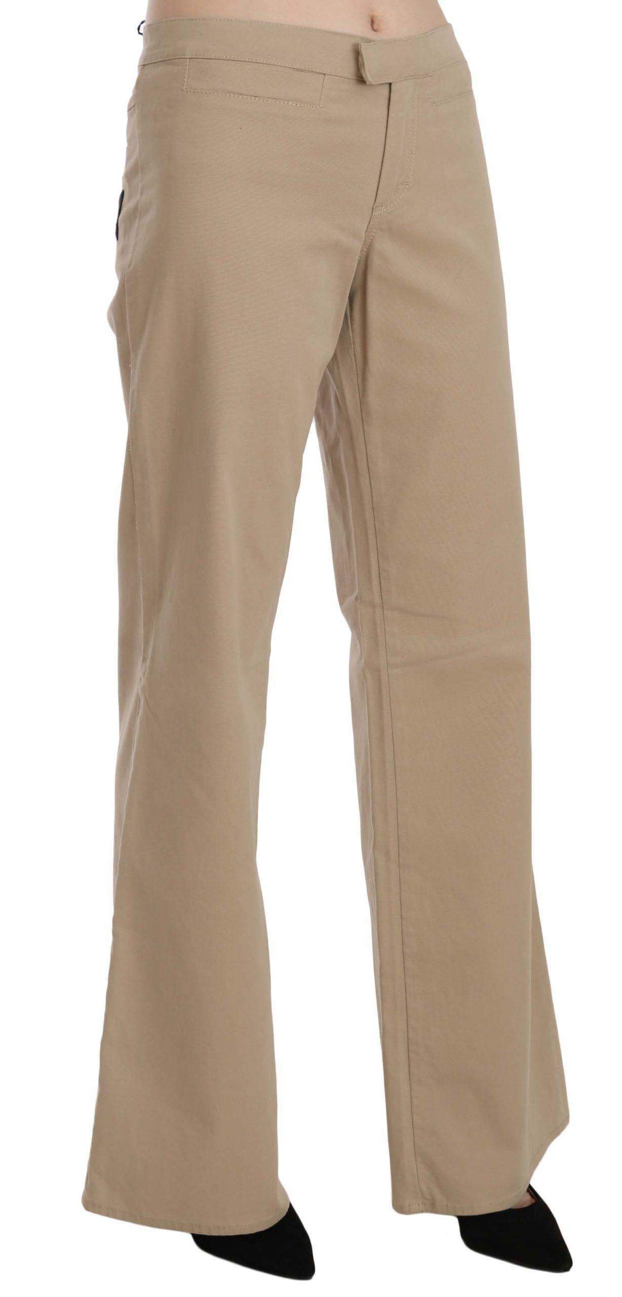 Just Cavalli  Cotton Mid Waist Flared Trousers Pants #women, Beige, Catch, feed-agegroup-adult, feed-color-beige, feed-gender-female, feed-size-IT42|M, feed-size-IT46|XL, Gender_Women, IT42|M, IT46|XL, Jeans & Pants - Women - Clothing, Just Cavalli, Kogan, Women - New Arrivals at SEYMAYKA