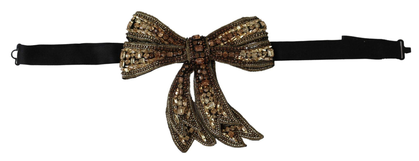 Dolce & Gabbana Gold Tone Silk Rhinestone Embellished Women Bowtie #women, Accessories - New Arrivals, Dolce & Gabbana, feed-agegroup-adult, feed-color-gold, feed-gender-female, Other - Women - Accessories at SEYMAYKA