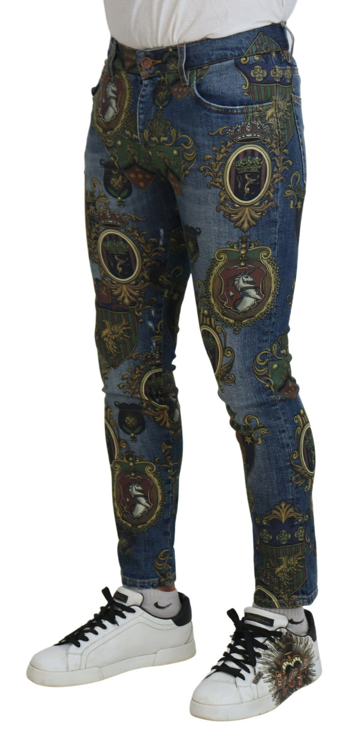Dolce & gabbana Blue Medal Print Slim Fit Cotton Jeans