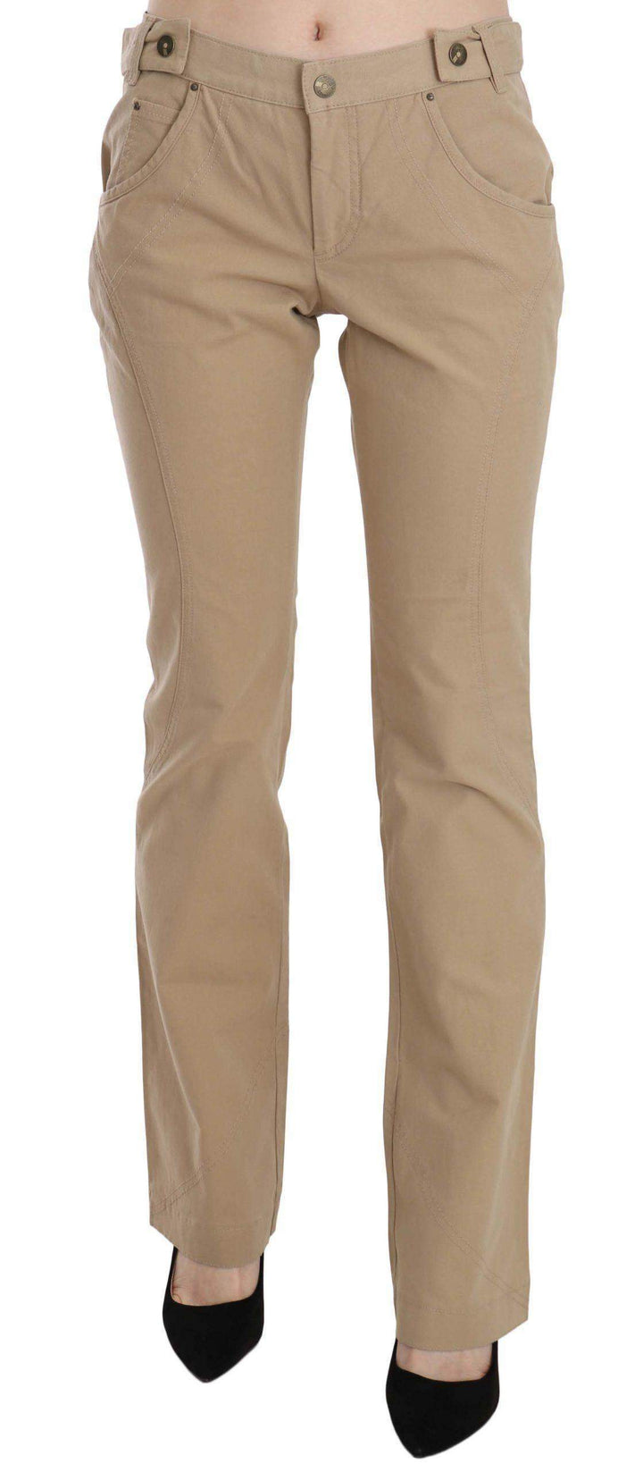 Just Cavalli  Cotton Mid Waist Straight Trousers Pants #women, Beige, Catch, feed-agegroup-adult, feed-color-beige, feed-gender-female, feed-size-IT46|XL, Gender_Women, IT44|L, IT46|XL, Jeans & Pants - Women - Clothing, Just Cavalli, Kogan, Women - New Arrivals at SEYMAYKA