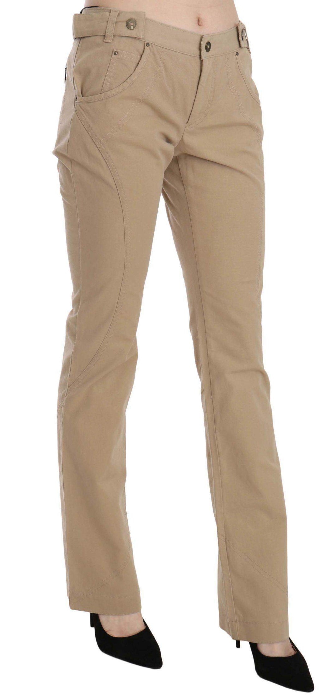 Just Cavalli  Cotton Mid Waist Straight Trousers Pants #women, Beige, Catch, feed-agegroup-adult, feed-color-beige, feed-gender-female, feed-size-IT46|XL, Gender_Women, IT44|L, IT46|XL, Jeans & Pants - Women - Clothing, Just Cavalli, Kogan, Women - New Arrivals at SEYMAYKA