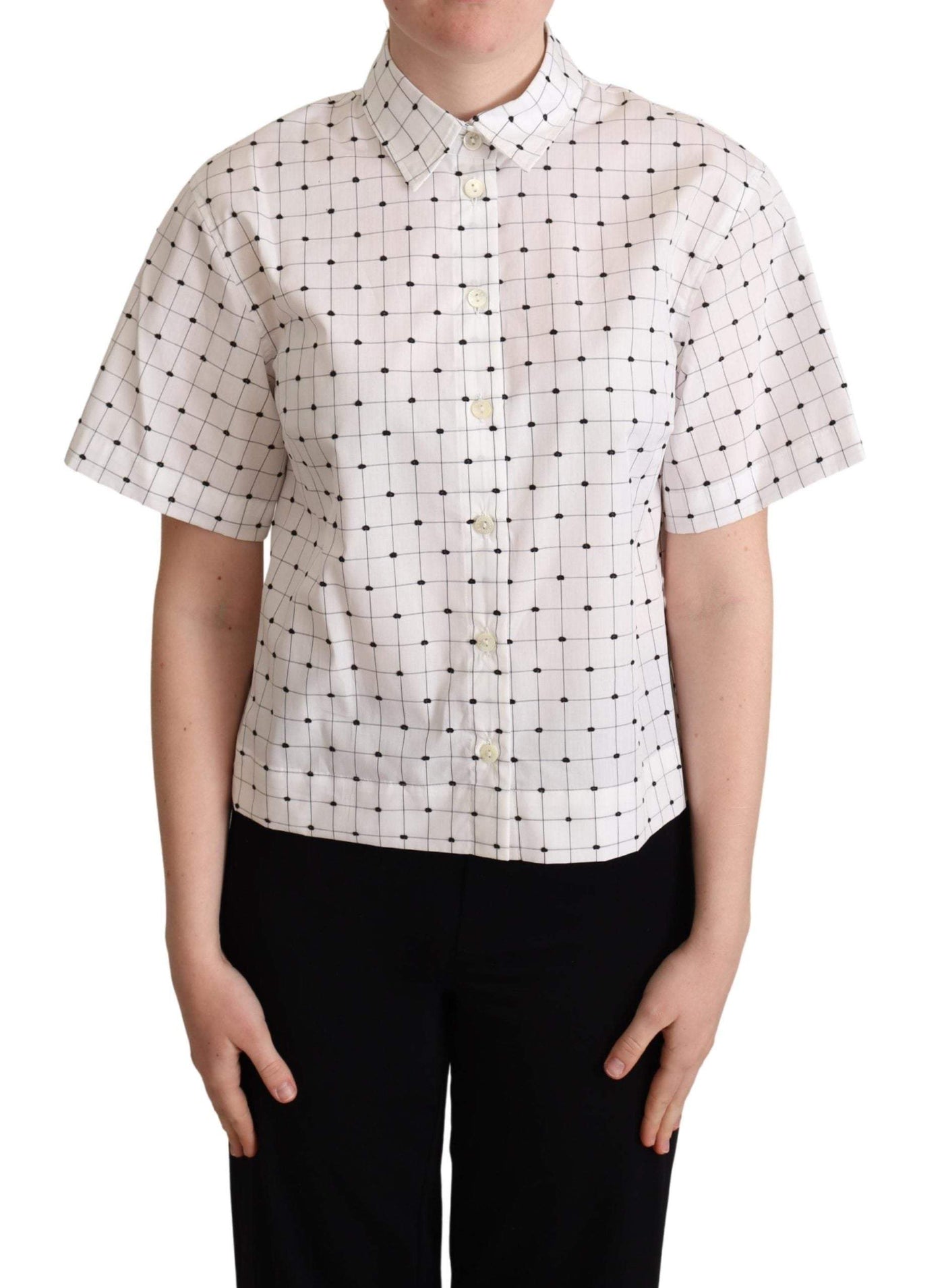 Dolce & Gabbana White Polka Dot Cotton Collared Shirt Top Dolce & Gabbana, feed-agegroup-adult, feed-color-White, feed-gender-female, IT40|S, IT42|M, IT44|L, Shirts - Women - Clothing, White at SEYMAYKA