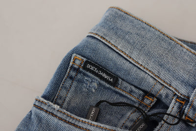 Dolce & Gabbana Blue Slim Fit Tattered Cotton Denim Jeans