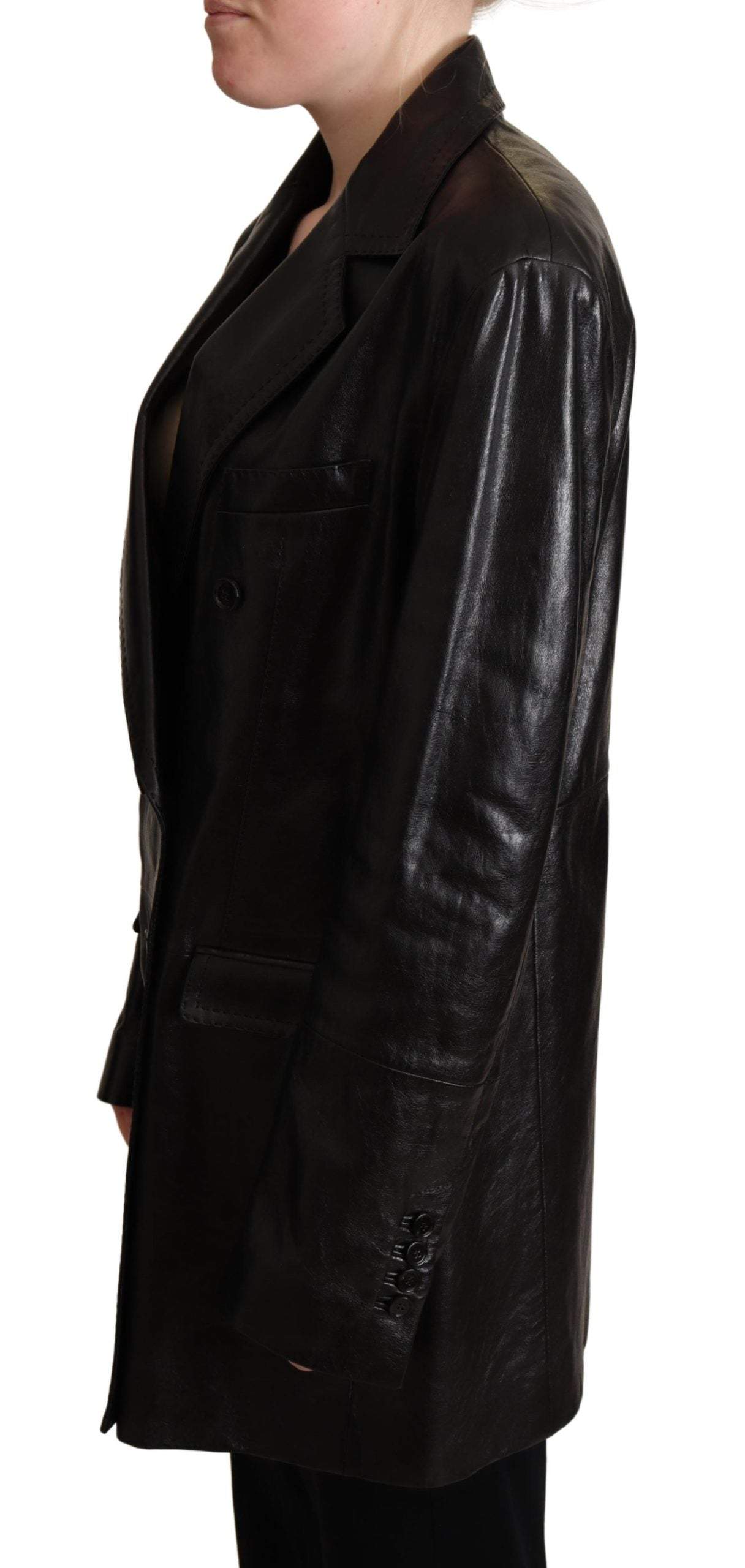 Dolce & Gabbana Black Double Breasted Coat Leather Jacket Black, Dolce & Gabbana, feed-agegroup-adult, feed-color-Black, feed-gender-female, IT40|S, Jackets & Coats - Women - Clothing at SEYMAYKA