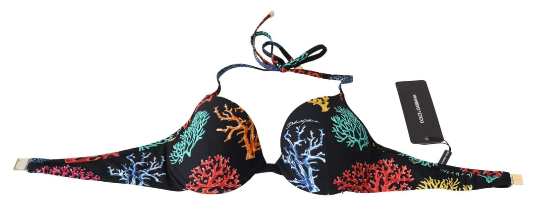 Dolce & Gabbana Black Corals Print Women Beachwear Bikini Tops #women, Black, Dolce & Gabbana, feed-agegroup-adult, feed-color-black, feed-gender-female, IT1 | XS, Swimwear - Women - Clothing, Women - New Arrivals at SEYMAYKA