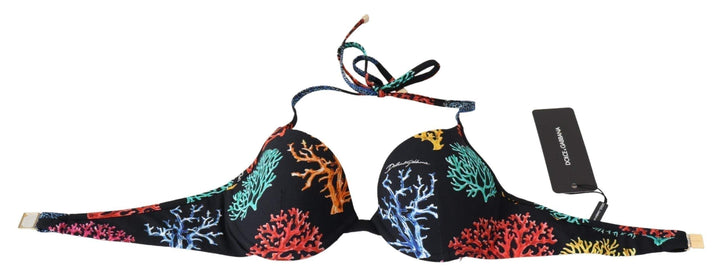 Dolce & Gabbana Black Corals Print Women Beachwear Bikini Tops #women, Black, Dolce & Gabbana, feed-agegroup-adult, feed-color-black, feed-gender-female, IT1 | XS, Swimwear - Women - Clothing, Women - New Arrivals at SEYMAYKA