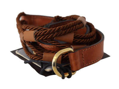 Scervino Street Brown Leather Braided Rope Gold Buckle  Belt #women, 90 cm / 36 Inches, Accessories - New Arrivals, Belts - Women - Accessories, Brown, feed-agegroup-adult, feed-color-brown, feed-gender-female, Scervino Street at SEYMAYKA