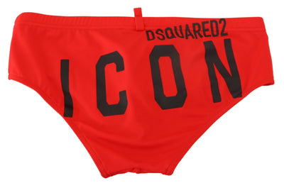 Dsquared² Red Black ICON Print Mens Swim Brief Swimwear