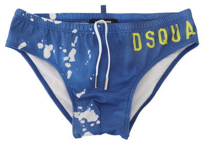 Dsquared² Blue White Logo Print Men Swim Brief Swimwear