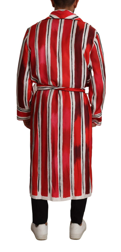 Dolce & Gabbana Red White Striped Silk  Night Gown Robe #men, Dolce & Gabbana, feed-1, IT46 | S, Red, Sleepwear - Men - Clothing at SEYMAYKA