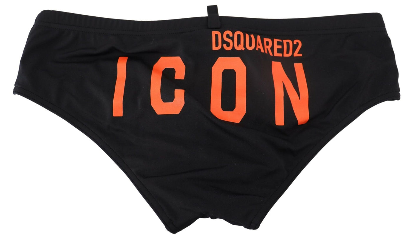 Dsquared² Black Orange Logo Printed Men Swim Brief Swimwear