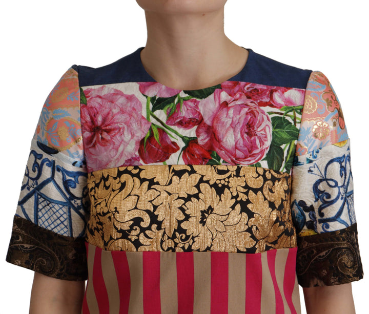 Dolce & Gabbana Pachwork Floral Sheath Jaquard Mini Gown Dress