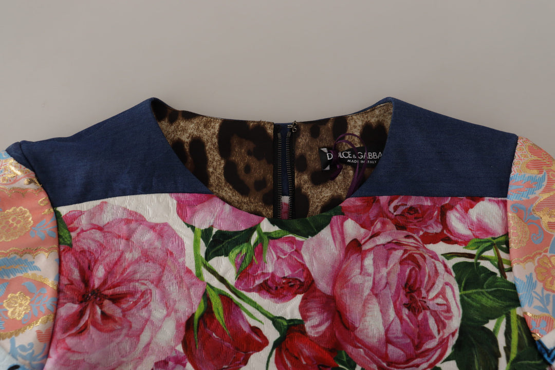 Dolce & Gabbana Pachwork Floral Sheath Jaquard Mini Gown Dress