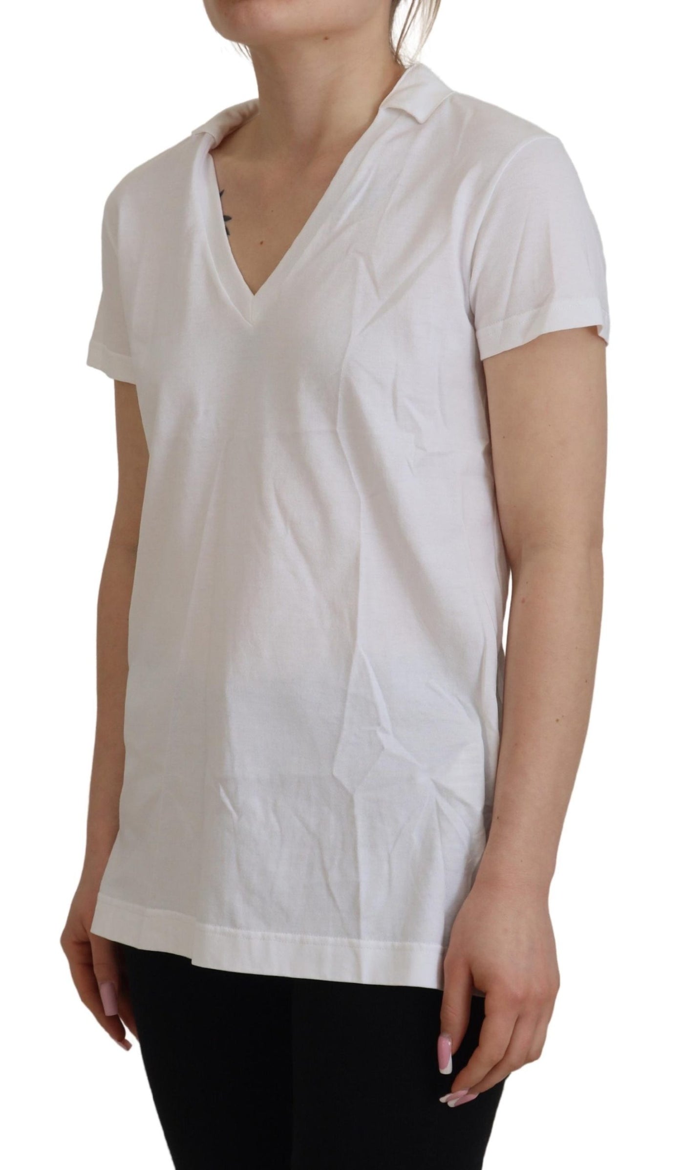 Dolce & Gabbana White Short Sleeve V-neck Cotton Top Blouse T-shirt
