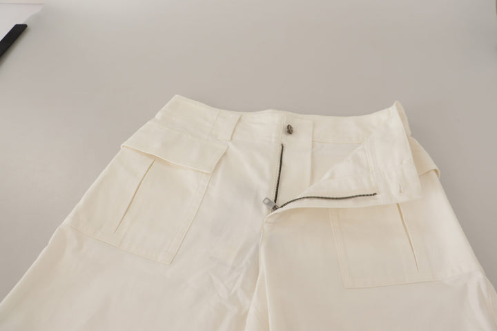 Dolce & Gabbana White High Waist Tapered  Cotton Pants