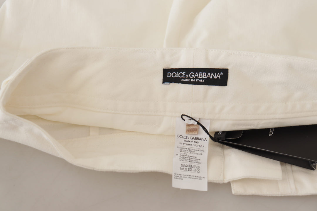Dolce & Gabbana White High Waist Tapered  Cotton Pants