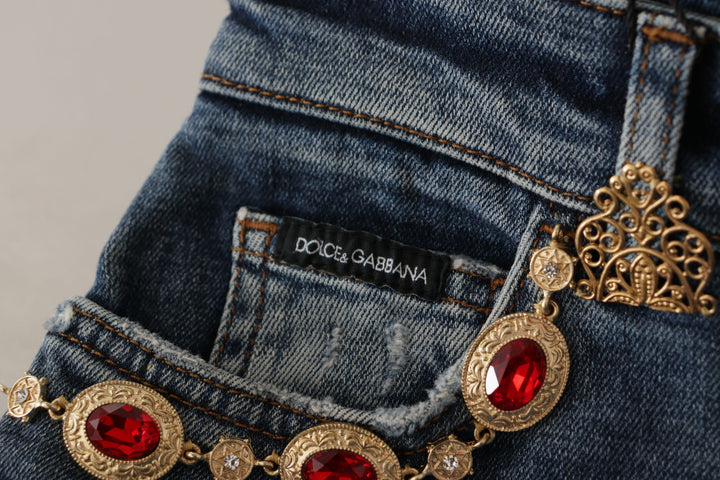 Dolce & Gabbana Blue Denim Crystal Embellished Pants Jeans