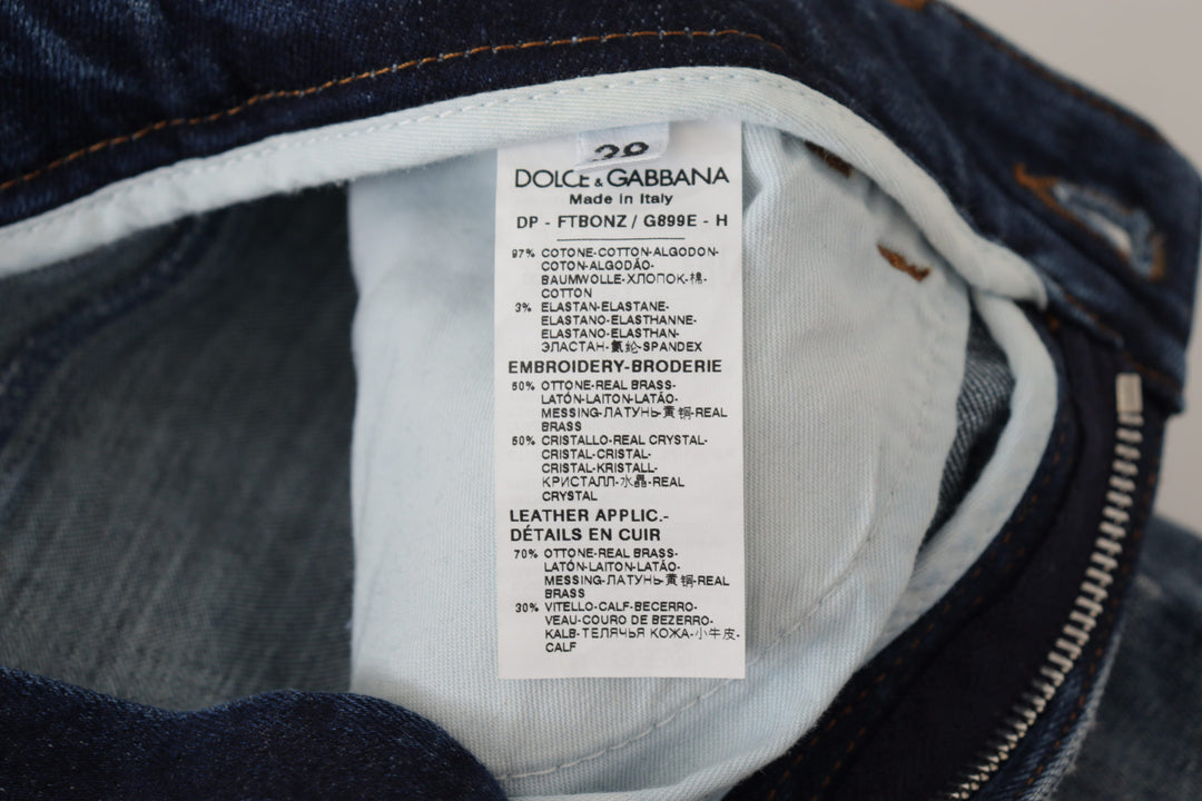 Dolce & Gabbana Blue Denim Crystal Embellished Pants Jeans