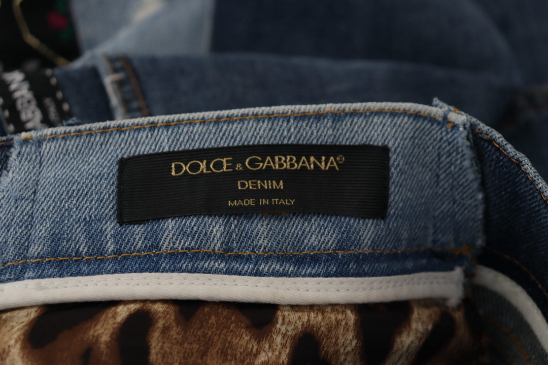 Dolce & Gabbana Multicolor Patchwork DG Fashion Wide Leg Denim Pant