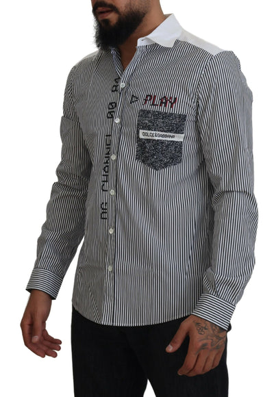 Dolce & Gabbana Gray White Striped Slim Fit Shirt