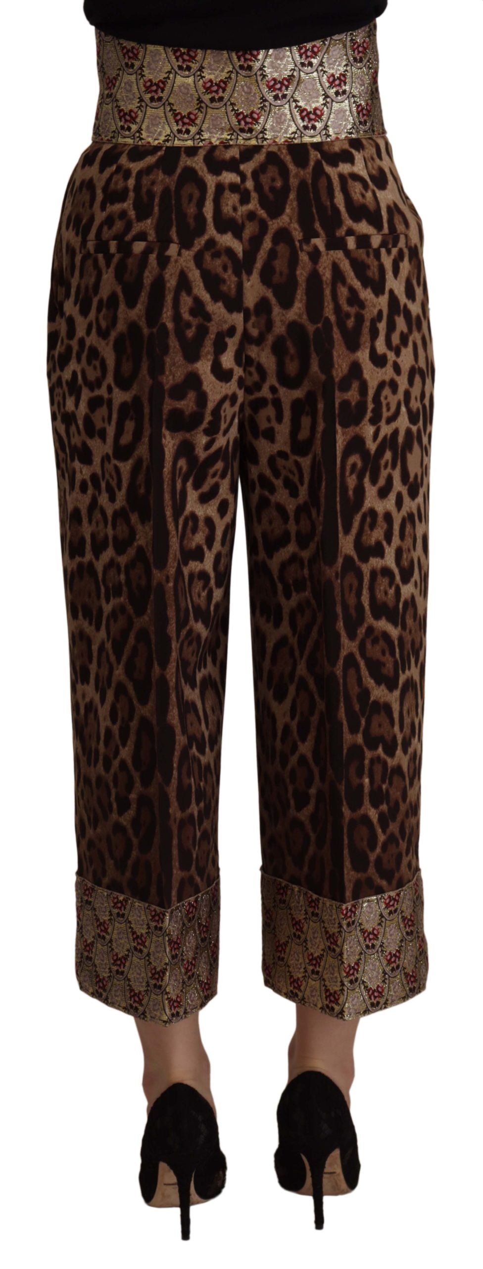 Dolce & Gabbana Brown Leopard Gold Jacquard High Waist Pants