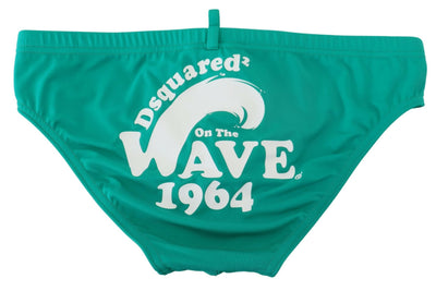 Dsquared² Green White Logo Print Men Swim Brief Swimwear