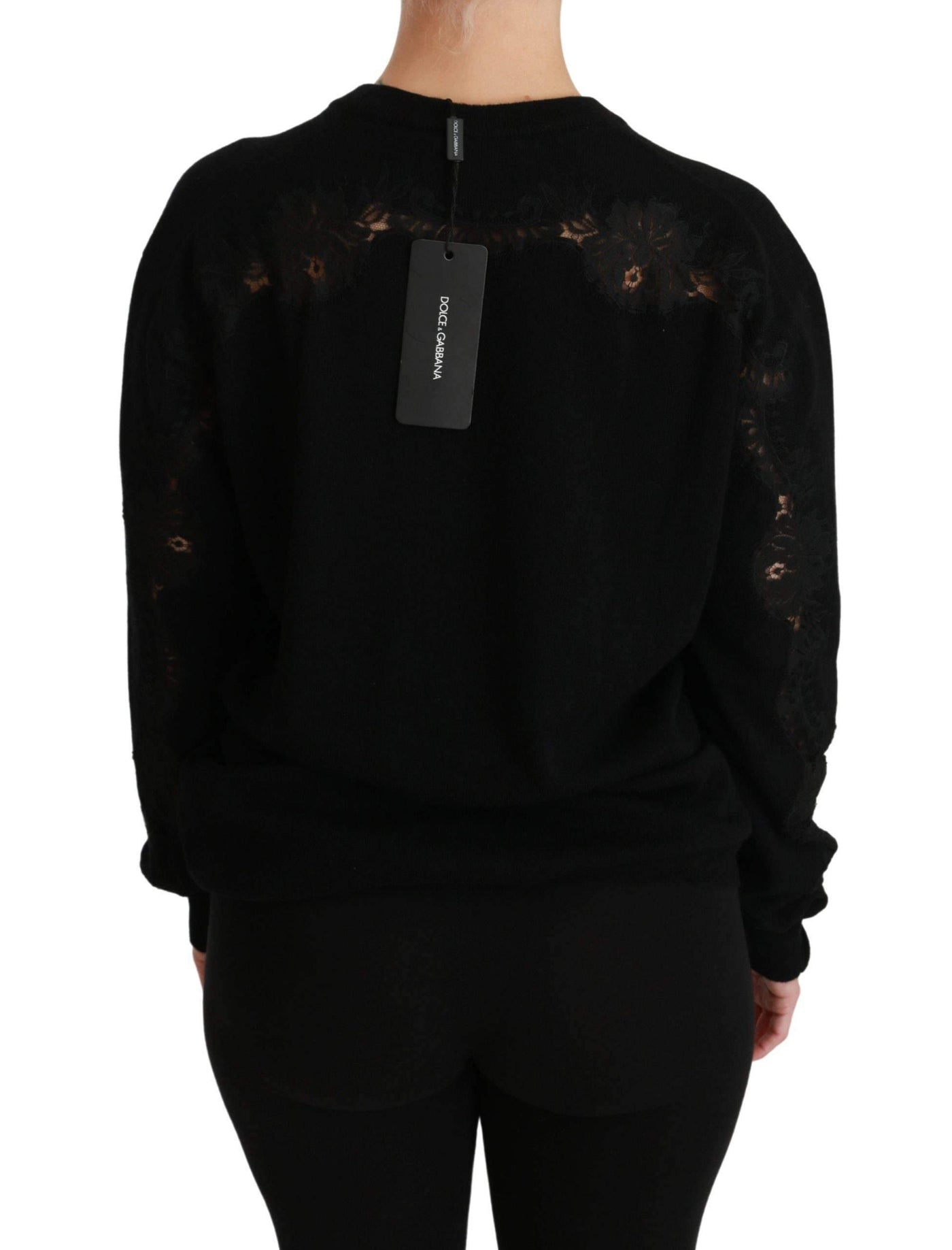 Dolce & Gabbana  Black Cashmere Floral Lace Cutout Sweater #women, Black, Brand_Dolce & Gabbana, Catch, Dolce & Gabbana, feed-agegroup-adult, feed-color-black, feed-gender-female, feed-size-IT46|XL, Gender_Women, IT46|XL, Kogan, Sweaters - Women - Clothing, Women - New Arrivals at SEYMAYKA