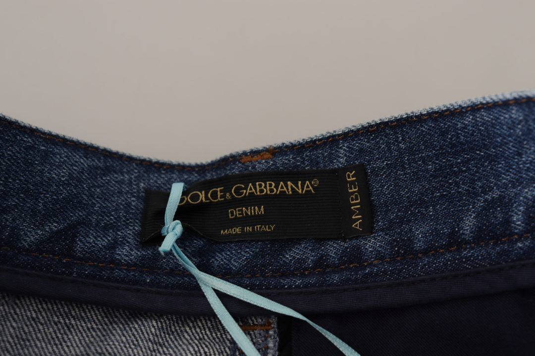 Dolce & Gabbana Blue Jeans Jacquard Majolica High Waist Pants