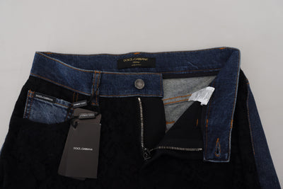 Dolce & Gabbana Black Floral Lace Front Skinny Denim Jeans