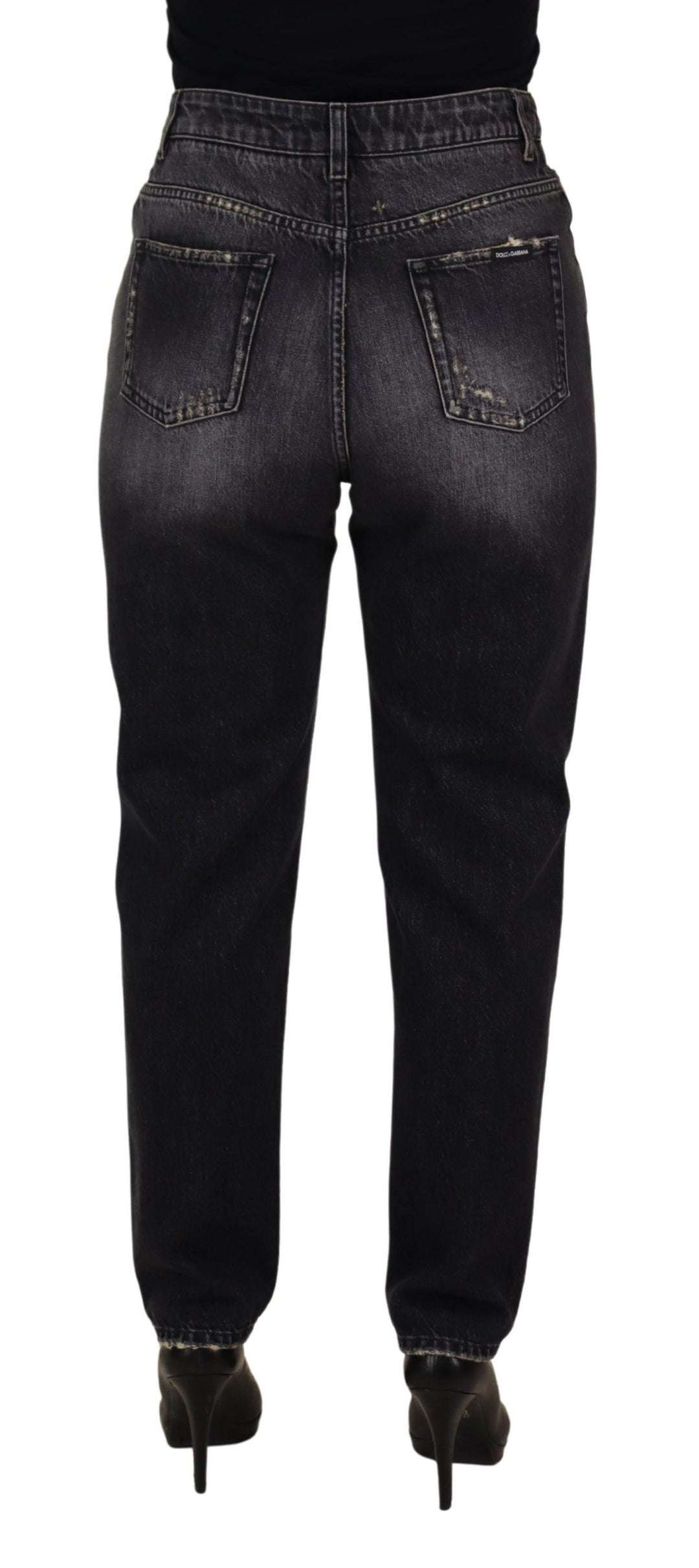 Dolce & Gabbana Black Washed Tattered High Waist Denim Jeans