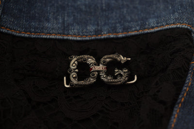 Dolce & Gabbana Black Floral Lace Front Skinny Denim Jeans