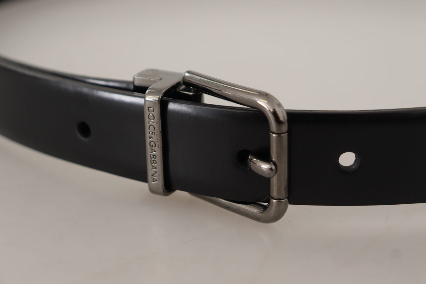 Dolce & gabbana Black Calf Leather Logo Engraved Metal Buckle Belt