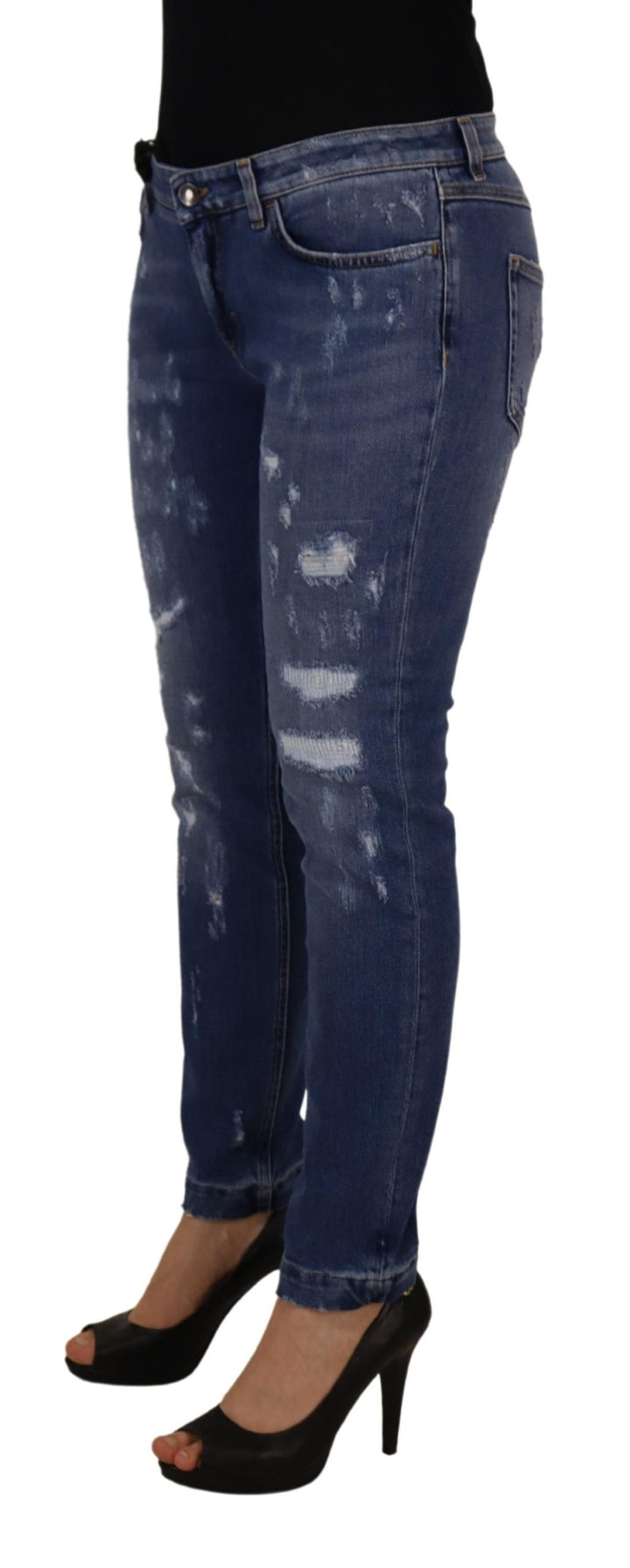 Dolce & Gabbana Blue Washed Cotton Skinny Low Waist Denim Jeans