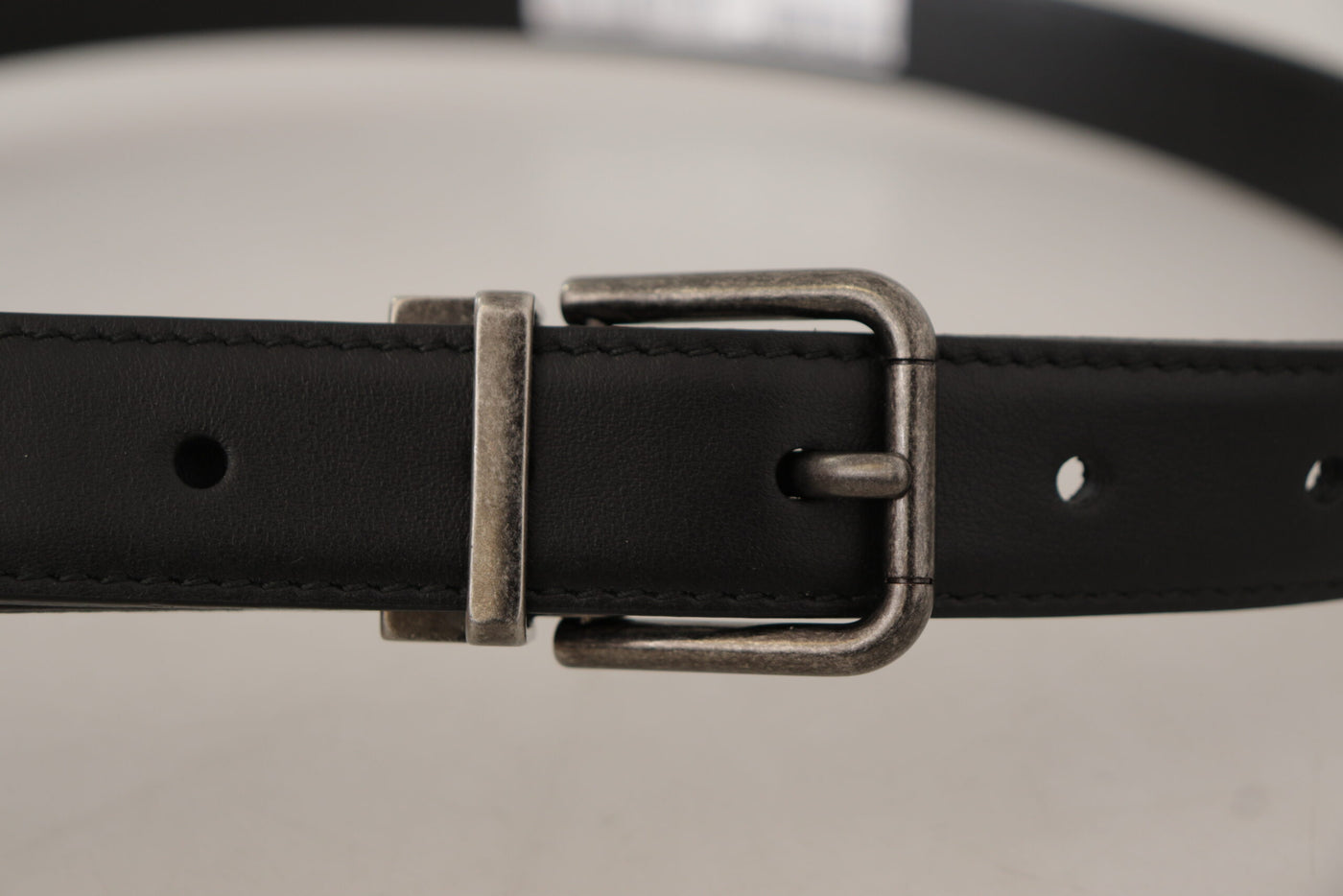 Dolce & Gabbana Black Plain Leather Vintage Logo Metal Buckle Belt
