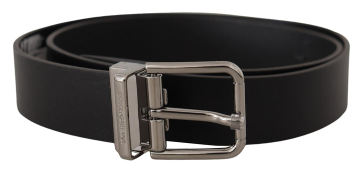 Dolce & gabbana Black Calf Leather Logo Engraved Metal Buckle Belt