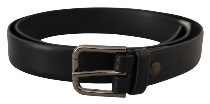 Dolce & gabbana Black Calf Leather Classic Logo Metal Buckle Belt