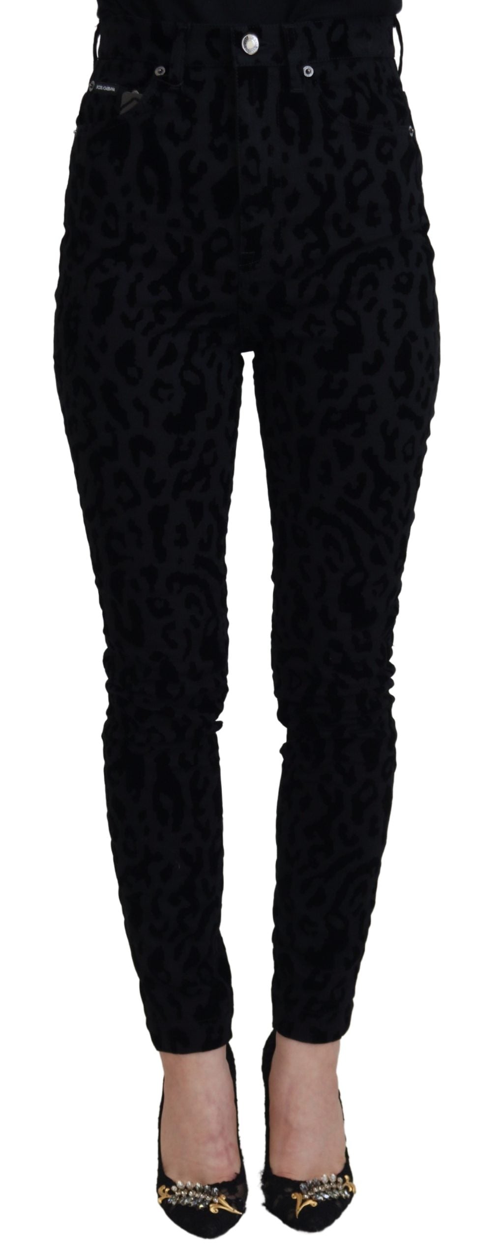 Dolce & Gabbana Black Leopard Skinny Denim Jeans