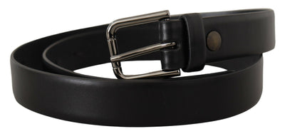 Dolce & gabbana Black Calf Leather Classic Logo Metal Buckle Belt
