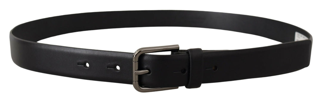 Dolce & gabbana Black Calf Leather Classic Logo Metal Buckle Belt