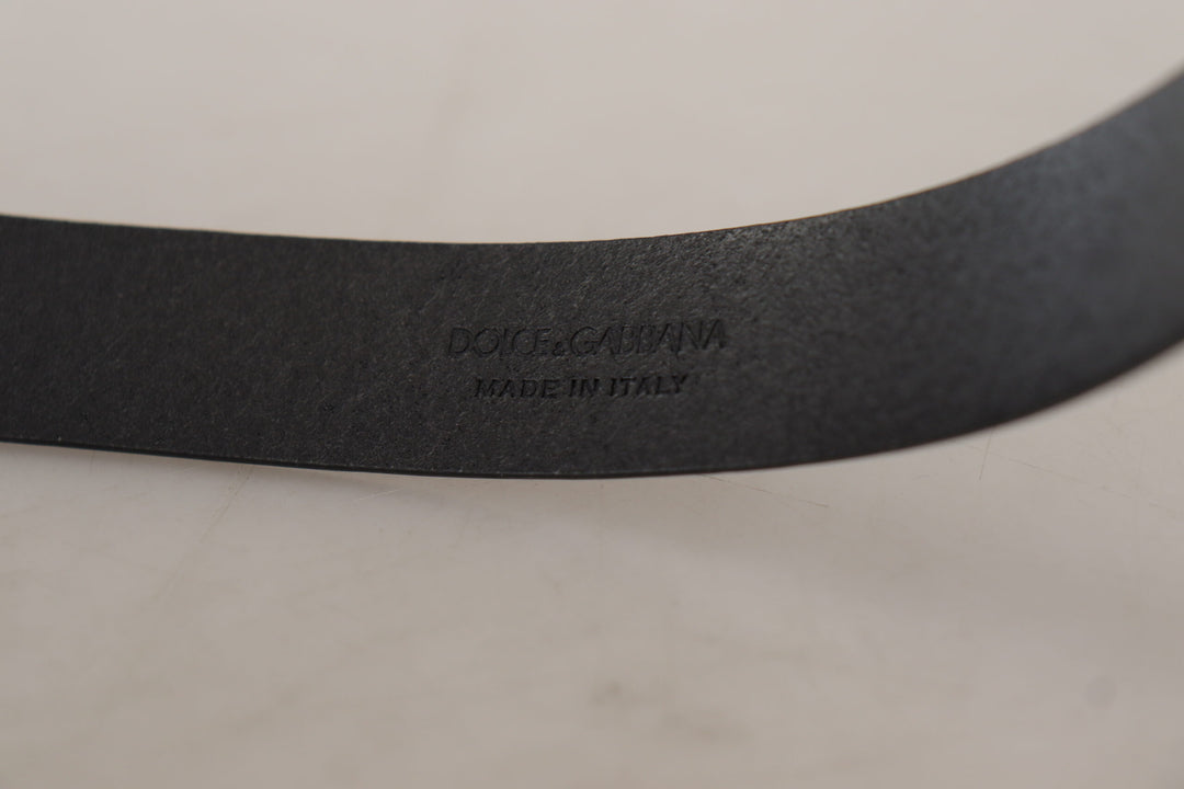 Dolce & gabbana Black Calf Leather Classic Logo Metal Buckle Belt