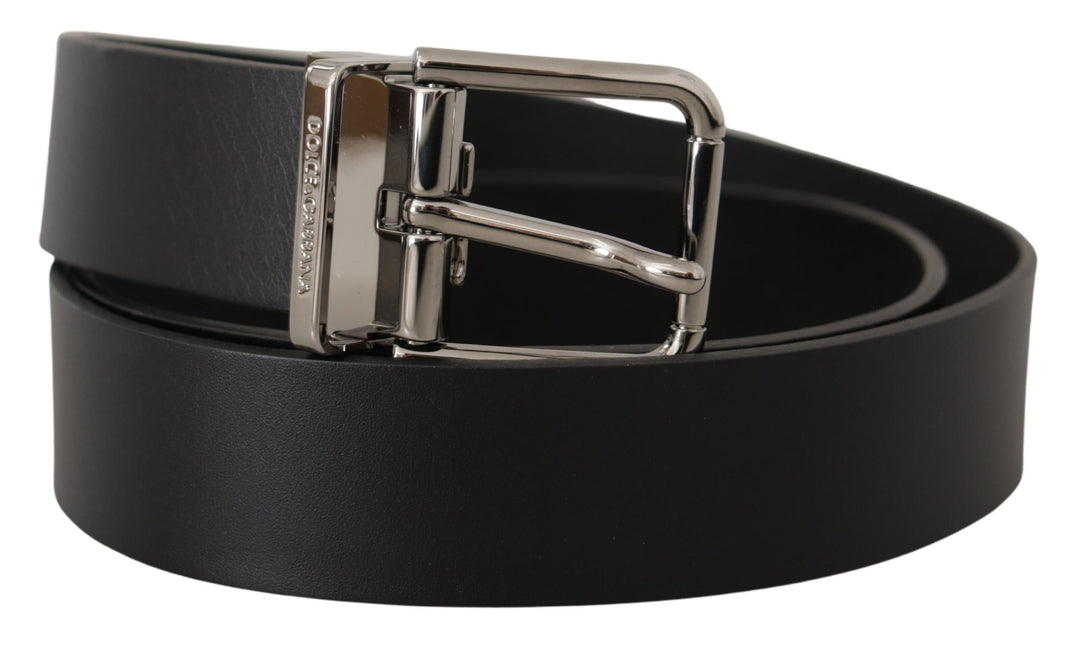 Dolce & gabbana Black Casual Calf Leather Logo Metal Buckle Belt