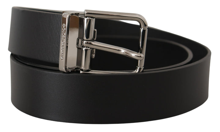 Dolce & gabbana Black Casual Calf Leather Logo Metal Buckle Belt