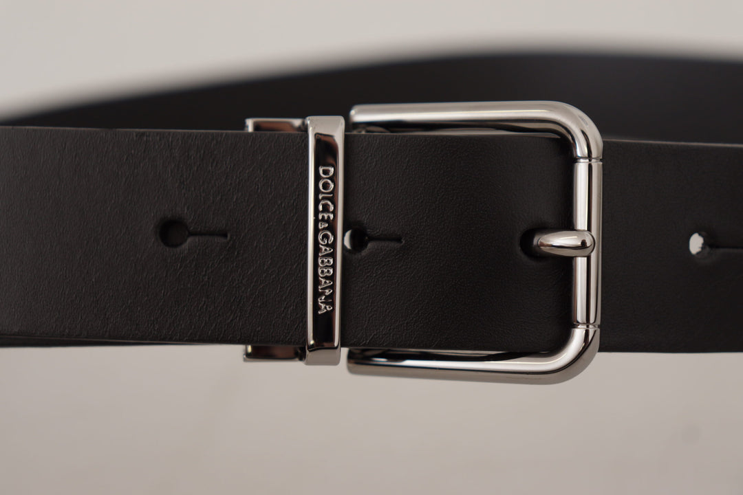 Dolce & gabbana Black Casual Calf Leather Logo Metal Buckle Belt
