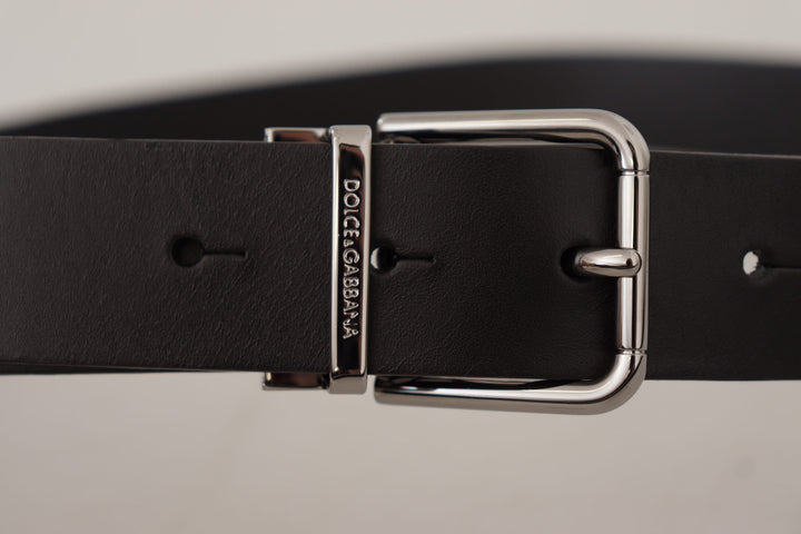 Dolce & gabbana Black Casual Calf Leather Logo Metal Buckle Belt