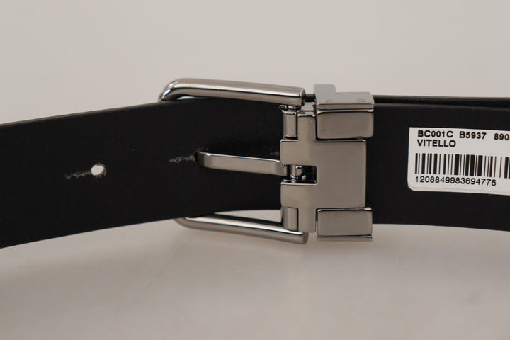 Dolce & gabbana Black Casual Calf Leather Logo Metal Buckle Belt